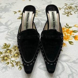 Warren Edwards Size 7.5 Black Velvet Mules